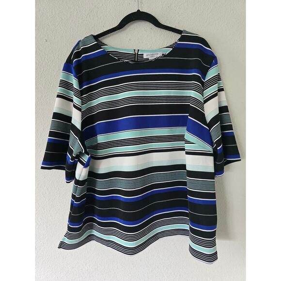 Liz Claiborne Blouse Women's 3X Plus Stripped Mixed Print Colorful Office Preppy - Picture 4 of 11